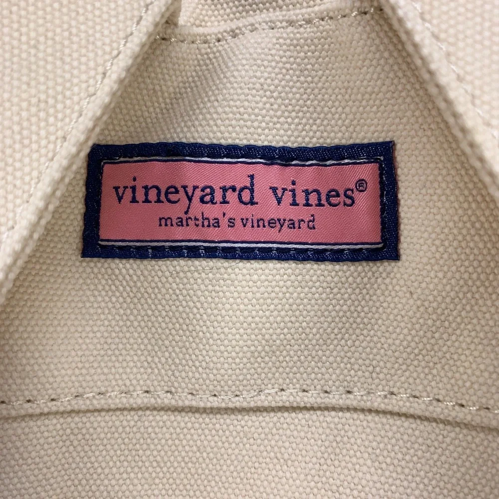 Vineyard Vines Backpack Womens OS Cream Blue Stripe Canvas Drawstring Nautical